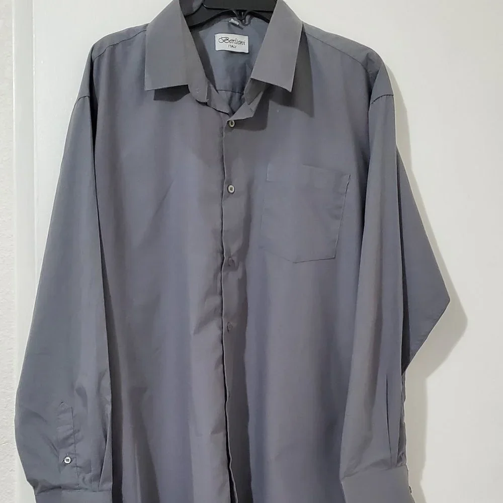 Berlioni Italy unisex dress shirt,gray,2XL,neck 18-18.5, great condition, cuffs. - Picture 1 of 3